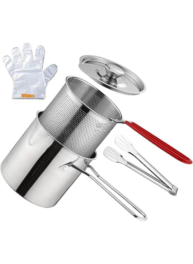 vesus set Kitchen Fry Pot Deep Frying Basket Food Cooking Pot Mesh Fryer Basket with Fried Wire Baskets Deepen Milk Pan with Basket for Chip Fried Chicken - Image 1