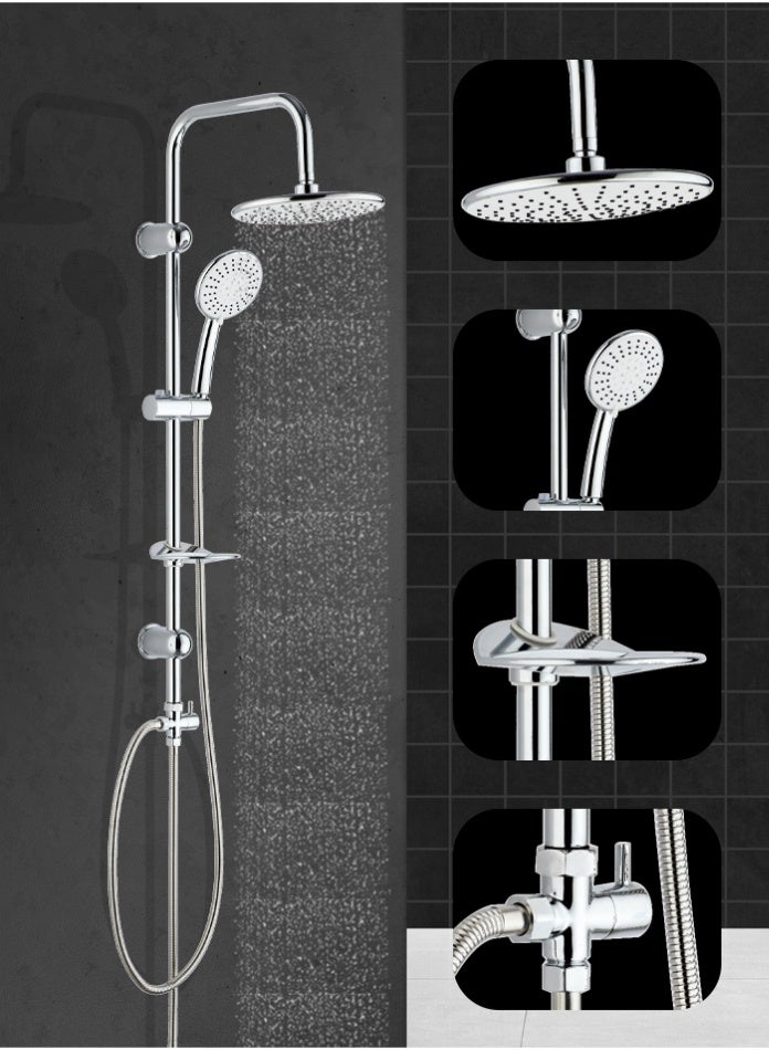 MODI Shower Panel with White Face Overhead & 5-Function Hand Shower – Brass Diverter, Adjustable Slider, ABS Wall Brackets -  ABS+Stainless Steel - Image 1