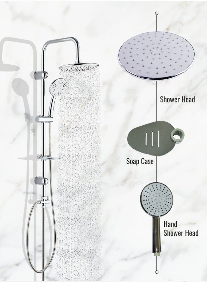 MODI Shower Panel with White Face Overhead & 5-Function Hand Shower – Brass Diverter, Adjustable Slider, ABS Wall Brackets -  ABS+Stainless Steel - Image 2