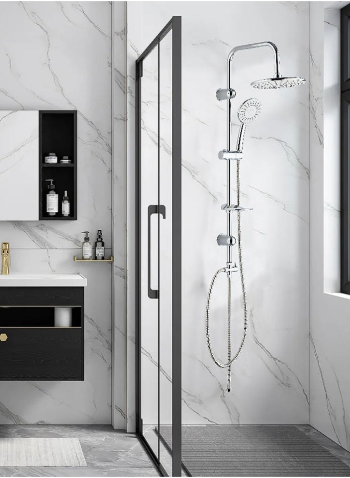 MODI Shower Panel with White Face Overhead & 5-Function Hand Shower – Brass Diverter, Adjustable Slider, ABS Wall Brackets -  ABS+Stainless Steel - Image 4