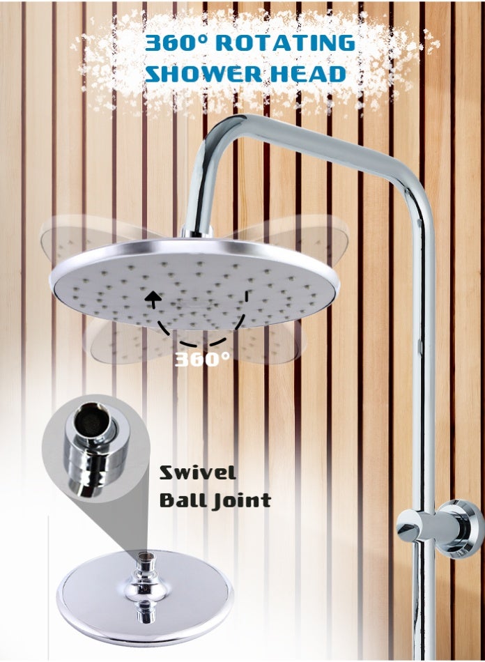 MODI Shower Panel with White Face Overhead & 5-Function Hand Shower – Brass Diverter, Adjustable Slider, ABS Wall Brackets -  ABS+Stainless Steel - Image 5