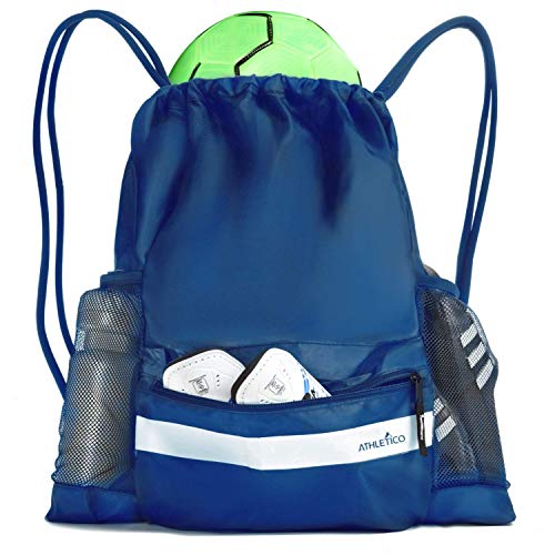 Athletico Drawstring Soccer Bag - Soccer Backpack For Boys or Girls Can Also Carry Basketball or Volleyball (Blue) - Image 1