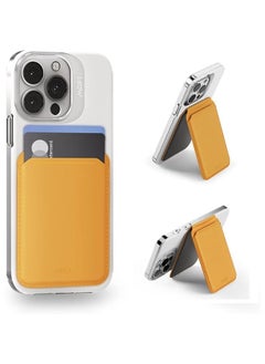 MOFT محفظة MagSafe متوافقة مع هواتف iPhone 14 / iPhone 13 / iPhone 12 Series مع نافذة هوية مفتوحة واستخدام مريح للبطاقات وحامل قوي مع حامل هاتف بمفصلة فولاذية، باللون الأصفر  - Image 1