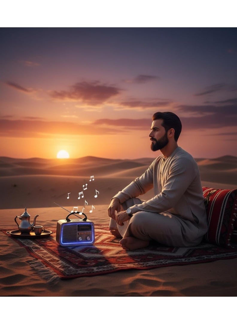 Denx Gold Crest Old Radio Speaker Bluetooth & HIFI-Speaker with Solar Panels, Sd Card, Usb And Aux Port, Radio FM/AM/SW Brown wood Portable Audio TF Card USB Flash disk Aux playback, GO-1182US-BT - Image 4