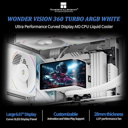 Thermalright Wonder Vision 360 Turbo ARGB White CPU Water Cooler 60HZ Curved Screen with 2400x1080 Resolutionfor AM4AM5Intel LGA18511700667in 3D Screen High Performance Pump3000RPM Fan Speed - Image 3