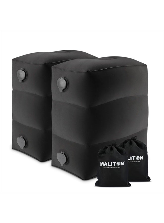 Maliton وسادة قابلة للنفخ لدعم القدم، سرير سفر بالطائرة للأطفال الصغار، مسند قدم لمقعد السيارة للأطفال، وسادة لدعم الساق بارتفاع قابل للتعديل للطائرة والمنزل والمكتب (أسود، عبوتان) - Image 1