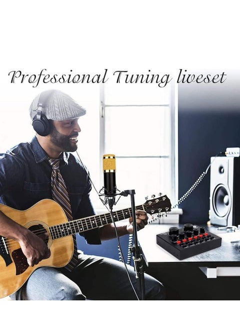 Microphone,Live Sound Card & BM800 Suspension Microphone Kit Broadcasting Recording Condenser Microphone Set Intelligent Volume Audio Mixer Sound Card for Computer PC Live Sound