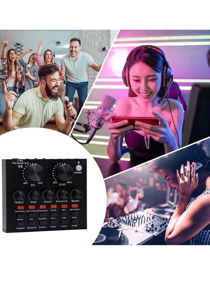 Microphone,Live Sound Card & BM800 Suspension Microphone Kit Broadcasting Recording Condenser Microphone Set Intelligent Volume Audio Mixer Sound Card for Computer PC Live Sound