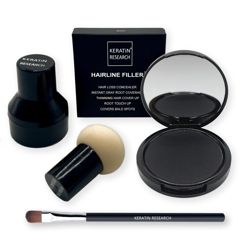 KERATIN RESEARCH Hairline Filler Unisex Mineral Powder Root Touch-Up Hair loss Concealer Scalp & Beard Bald Patch Coverage Fibers for Thinning Hair Waterproof Organic Natural look (BLACK, XL) - Image 1