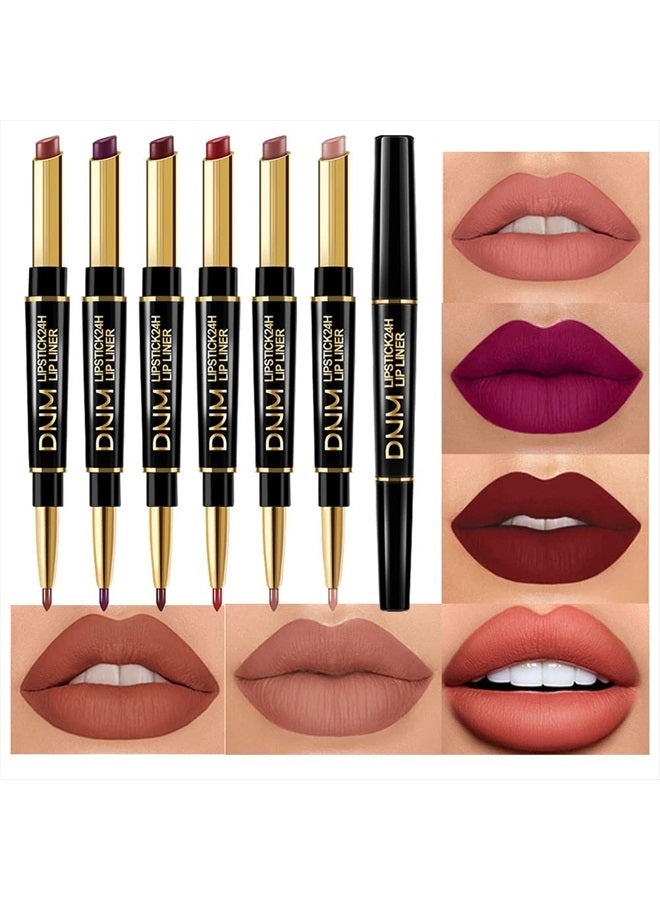 evpct 6Pcs Waterproof Lip Liner and with Lipstick Set Kit Last All Day DNM Chestnut Nude Dark Brown Matte Red 24 Hour Lipstick and Lip Liner Set long lasting 24 pen labiales mate 24 horas originales - Image 2