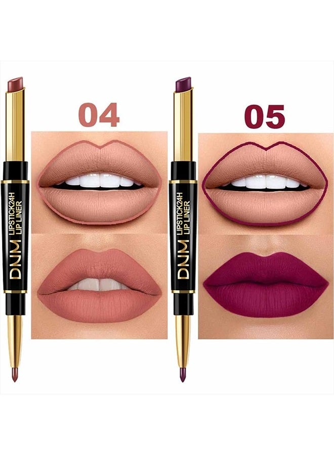 evpct 6Pcs Waterproof Lip Liner and with Lipstick Set Kit Last All Day DNM Chestnut Nude Dark Brown Matte Red 24 Hour Lipstick and Lip Liner Set long lasting 24 pen labiales mate 24 horas originales - Image 5