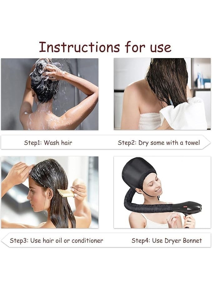 Bonnet Hood Hair Dryer, Adjustable Soft HairDryer Hood Cap for Hand Held Hair Dryer Cap Bonnet, Hair Drying Cap for Styling, Curling and Deep Conditioning (Black) - Image 4