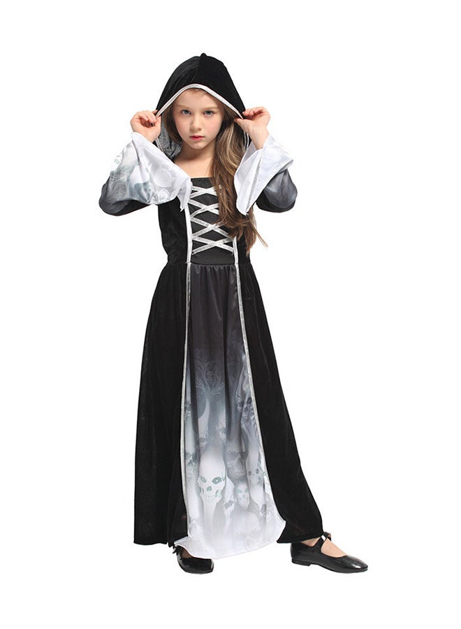 Toyland Kids Halloween Hooded Skull Dress – Long Black Costume for Girls, Large