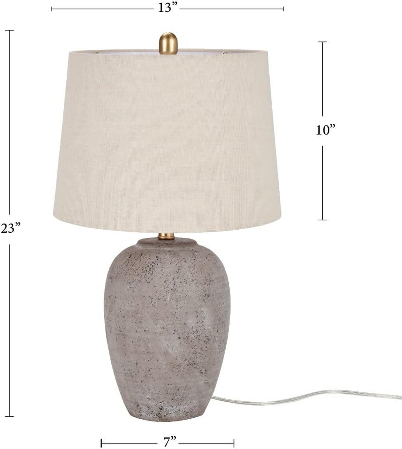 Nourison 23" Earth Brown Rustic Ceramic Jar Table Lamp with Beige Tapered Drum Shade - Image 2