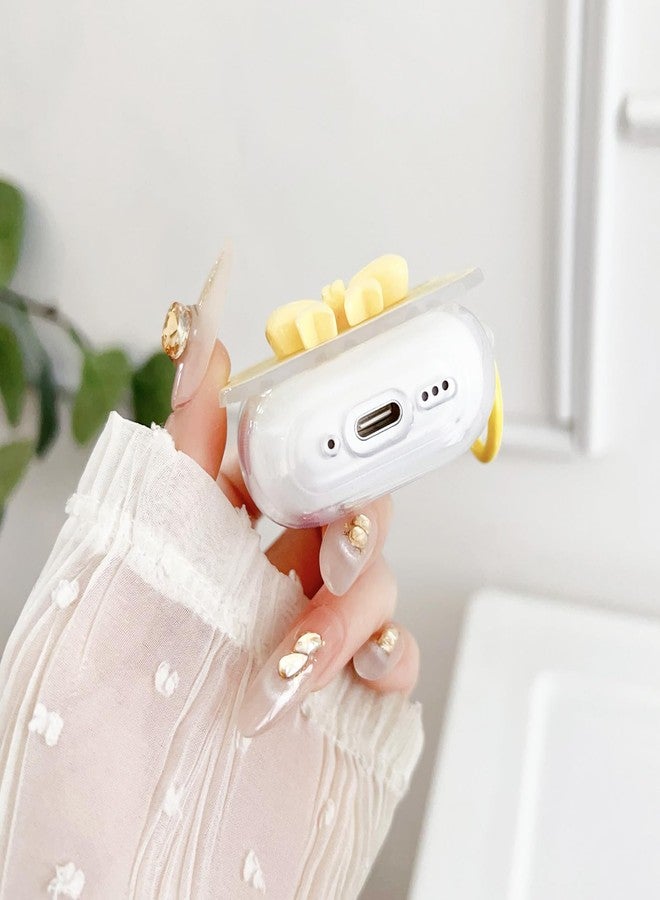 OTOPO Cute AirPods 4 Clear Case, Girly 3D Bow Design Soft TPU Protective Shockproof Kawaii Apple iPod 4th Generation Cover with Cleaner Kit & Keychain Girls Women Yellow Bow - Image 4
