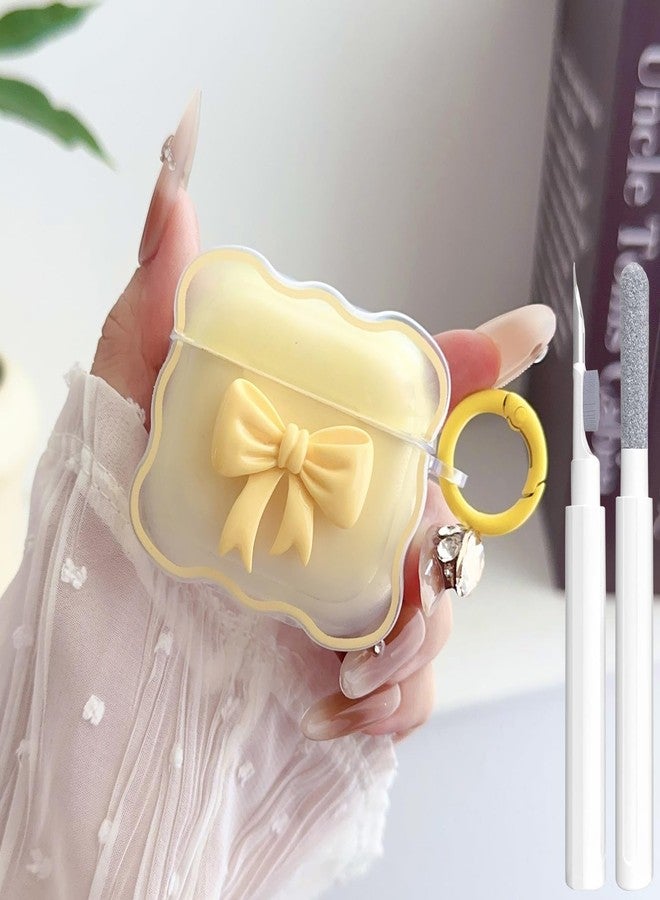 OTOPO Cute AirPods 4 Clear Case, Girly 3D Bow Design Soft TPU Protective Shockproof Kawaii Apple iPod 4th Generation Cover with Cleaner Kit & Keychain Girls Women Yellow Bow - Image 1