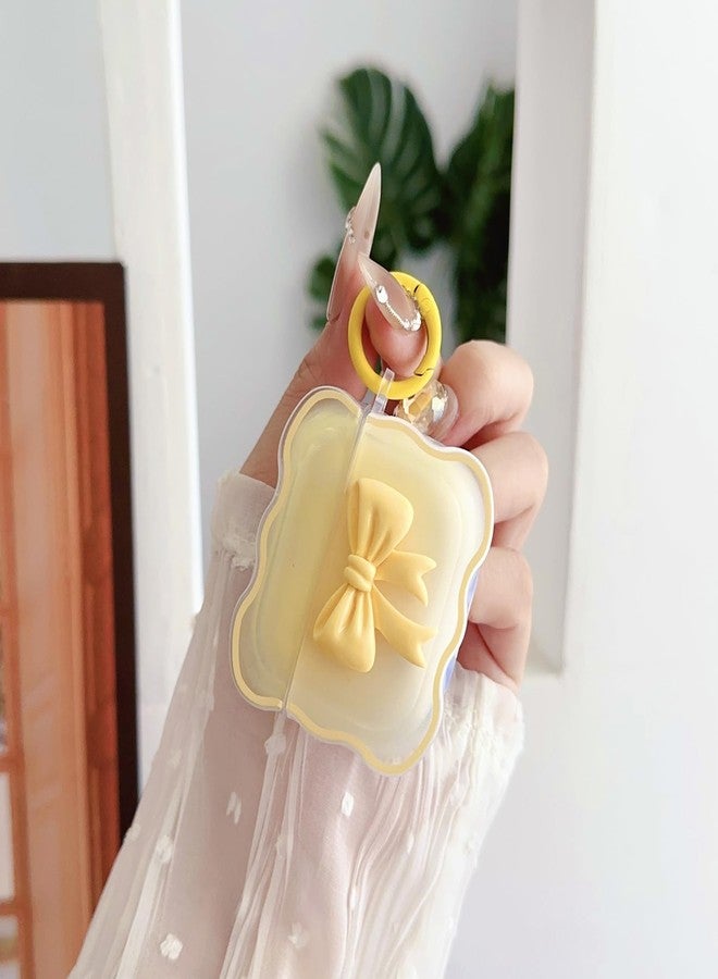 OTOPO Cute AirPods 4 Clear Case, Girly 3D Bow Design Soft TPU Protective Shockproof Kawaii Apple iPod 4th Generation Cover with Cleaner Kit & Keychain Girls Women Yellow Bow - Image 3