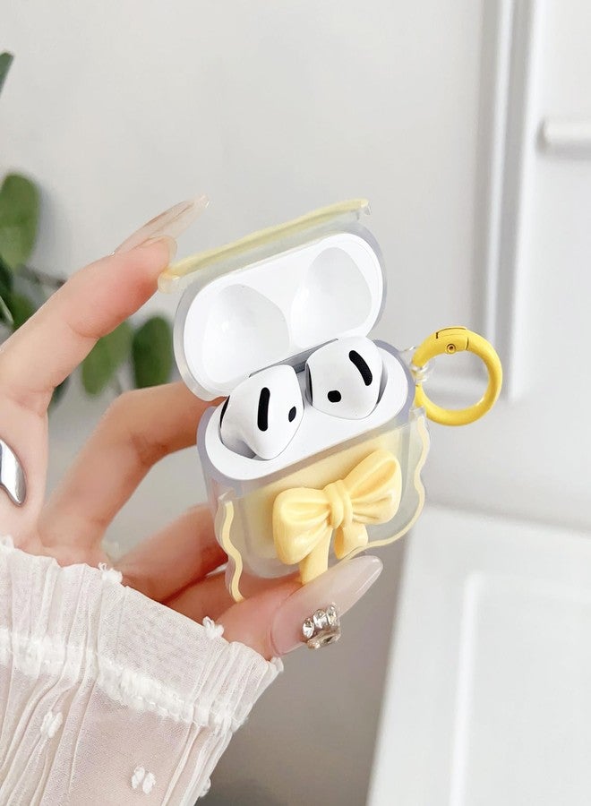 OTOPO Cute AirPods 4 Clear Case, Girly 3D Bow Design Soft TPU Protective Shockproof Kawaii Apple iPod 4th Generation Cover with Cleaner Kit & Keychain Girls Women Yellow Bow - Image 2