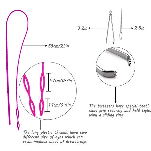 Joycoco 2 Pieces Drawstring Threader - Flexible Easy Threader Needle Drawstring Replacement Tools Rose Red (6pcs Set) - Image 2