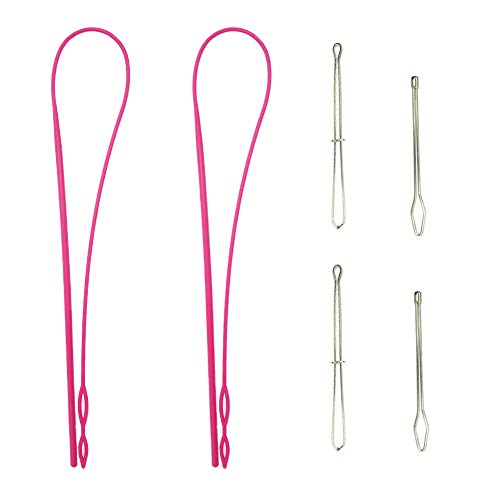 Joycoco 2 Pieces Drawstring Threader - Flexible Easy Threader Needle Drawstring Replacement Tools Rose Red (6pcs Set) - Image 1