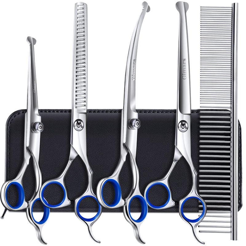 Gimars Titanium Coated Professional 6 in 1 4CR Stainless Steel Dog Grooming Scissors with Safety Round Tip, Heavy Duty Pet Grooming Scissor for Dogs, Cats and Other Animals - Image 1