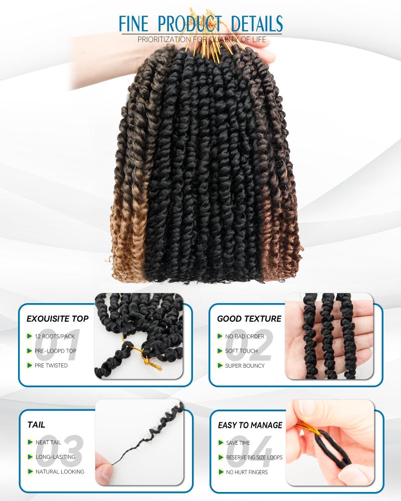 Miss Sula Passion Twist Crochet Hair-Mixed Color Combo Pack(6 packs 1B+1 pack T1B/27+1 pack T1B/30),Pre-twisted Pre Looped Synthetic Braided Hair Extensions For Black Women and Kids(10"-8 Packs,1B+T27+T30) - Image 1