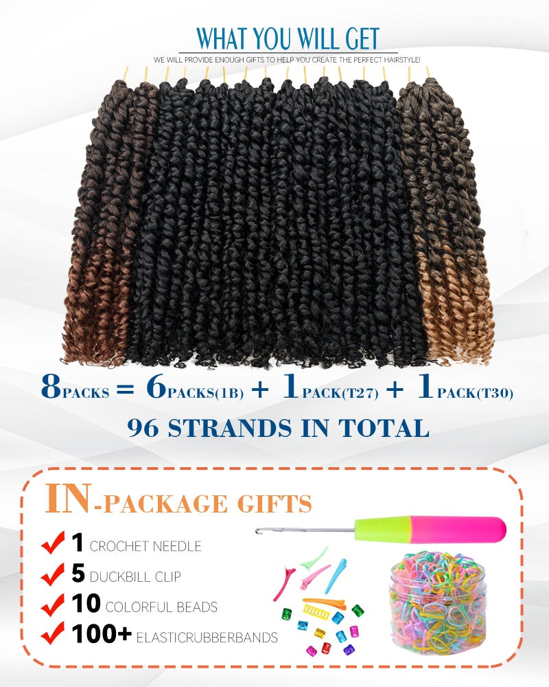 Miss Sula Passion Twist Crochet Hair-Mixed Color Combo Pack(6 packs 1B+1 pack T1B/27+1 pack T1B/30),Pre-twisted Pre Looped Synthetic Braided Hair Extensions For Black Women and Kids(10"-8 Packs,1B+T27+T30) - Image 3