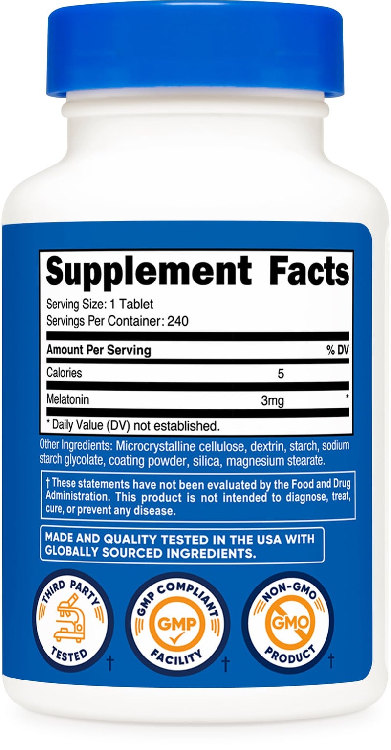 Nutricost Melatonin 3mg, 240 Tablets - 3mg Per Serving, Non-GMO, Gluten Free - Image 5