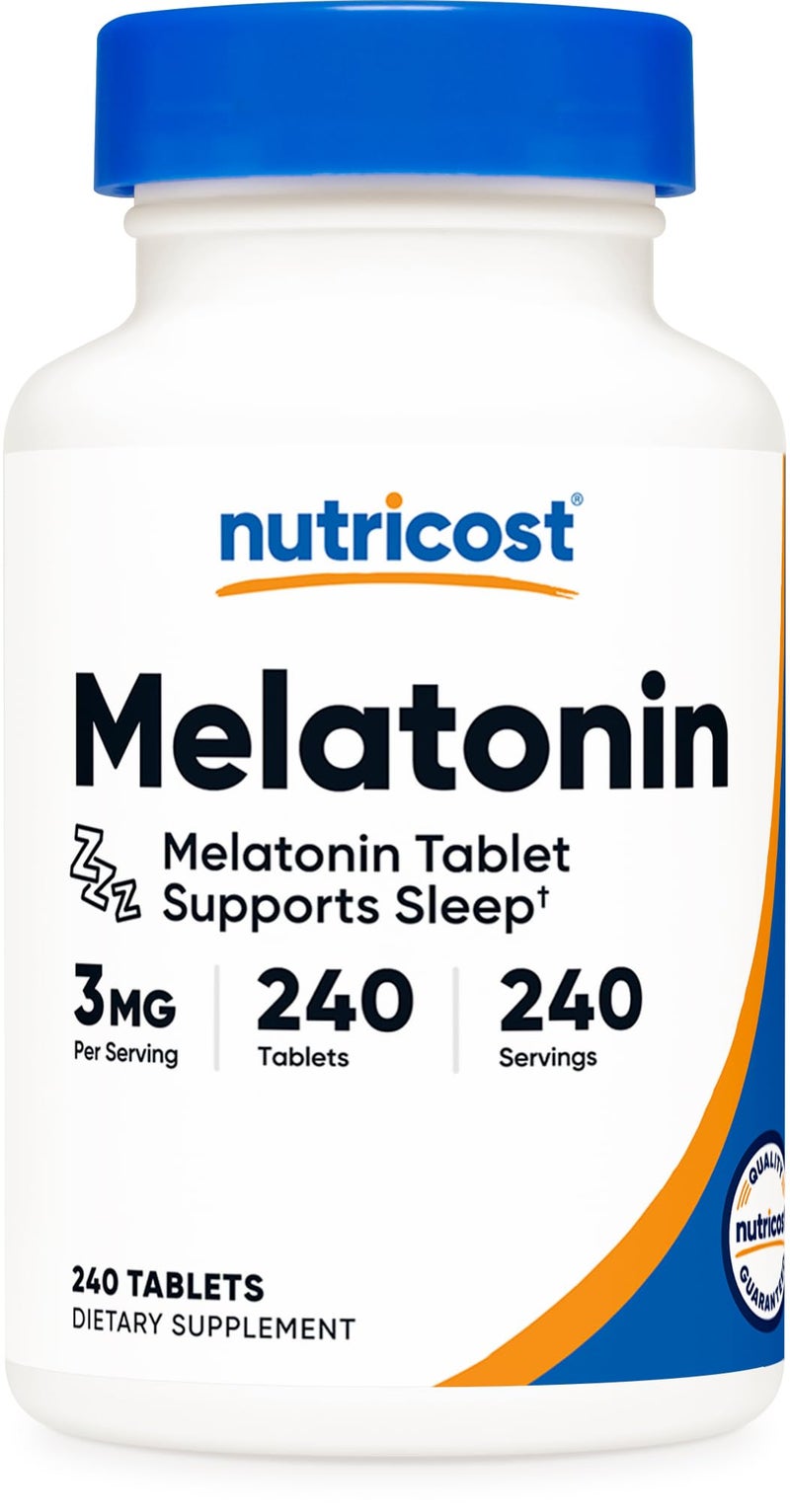 Nutricost Melatonin 3mg, 240 Tablets - 3mg Per Serving, Non-GMO, Gluten Free - Image 1