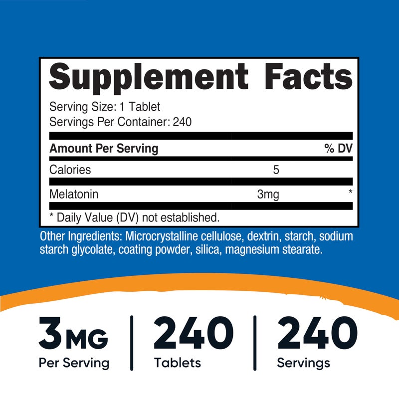 Nutricost Melatonin 3mg, 240 Tablets - 3mg Per Serving, Non-GMO, Gluten Free - Image 2