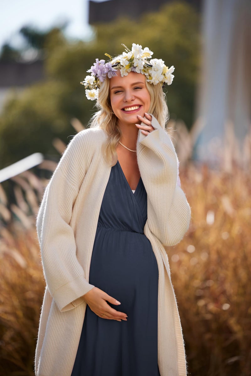 Ekouaer 3 in 1 Labor/Delivery/Hospital Gown Maternity Dress Nursing Nightgown Sleepwear for Breastfeeding, Navy Blue, Medium - Image 3