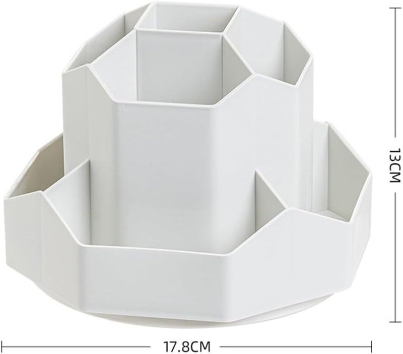 GROFFY Pencil Pen Holder for Desk,9 Slots 360 Degree Rotating Desk Organizers,Desktop Storage Stationery Supplies Organizer, Cute Pencil Cup Pot For Office, School, Home (White) - Image 2