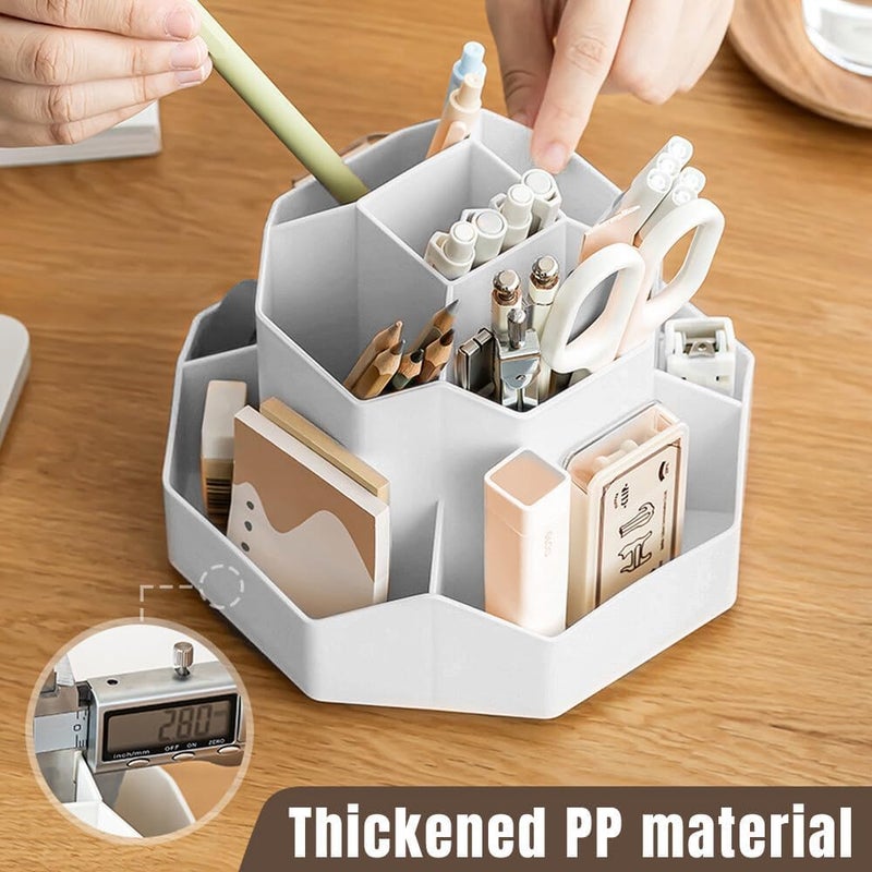 GROFFY Pencil Pen Holder for Desk,9 Slots 360 Degree Rotating Desk Organizers,Desktop Storage Stationery Supplies Organizer, Cute Pencil Cup Pot For Office, School, Home (White) - Image 4