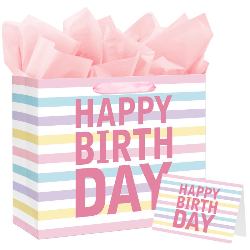 Laidans 13" Large Happy Birthday Gift Bag with Handles and Tissue Paper, Cards for Girls Women Birthday Party Favors Wrap, Kids Parties, Mother's Day (Large Colorful) - Image 1