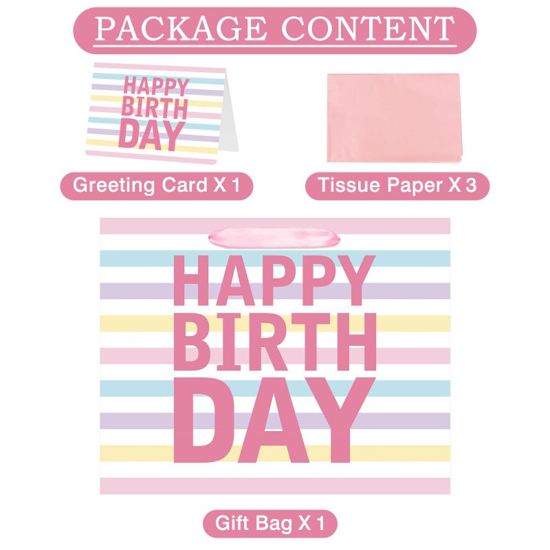 Laidans 13" Large Happy Birthday Gift Bag with Handles and Tissue Paper, Cards for Girls Women Birthday Party Favors Wrap, Kids Parties, Mother's Day (Large Colorful) - Image 3