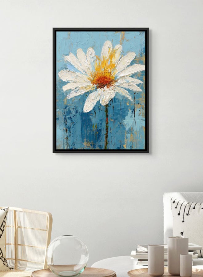 Art Decor Framed Canvas Portrait Print of White Daisy Flower on Blue Background, Modern Abstract Botanical Art, Living Room Bedroom Office Wall Décor - Image 2