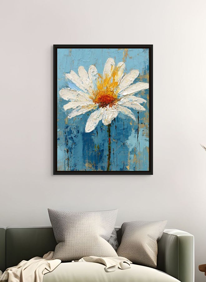 Art Decor Framed Canvas Portrait Print of White Daisy Flower on Blue Background, Modern Abstract Botanical Art, Living Room Bedroom Office Wall Décor - Image 3