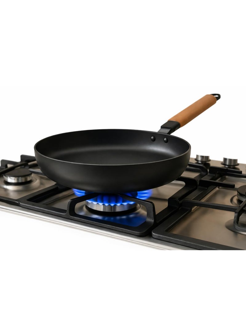 مقلاة حديدية صينية غير لاصقة بقطر 26 سم مع غطاء زجاجي، مصنوعة منزليًا، مقلاة حديدية تقليدية يابانية بقطر 10 بوصات، مقلاة غير مطلية بقطر 26 سم - Image 1