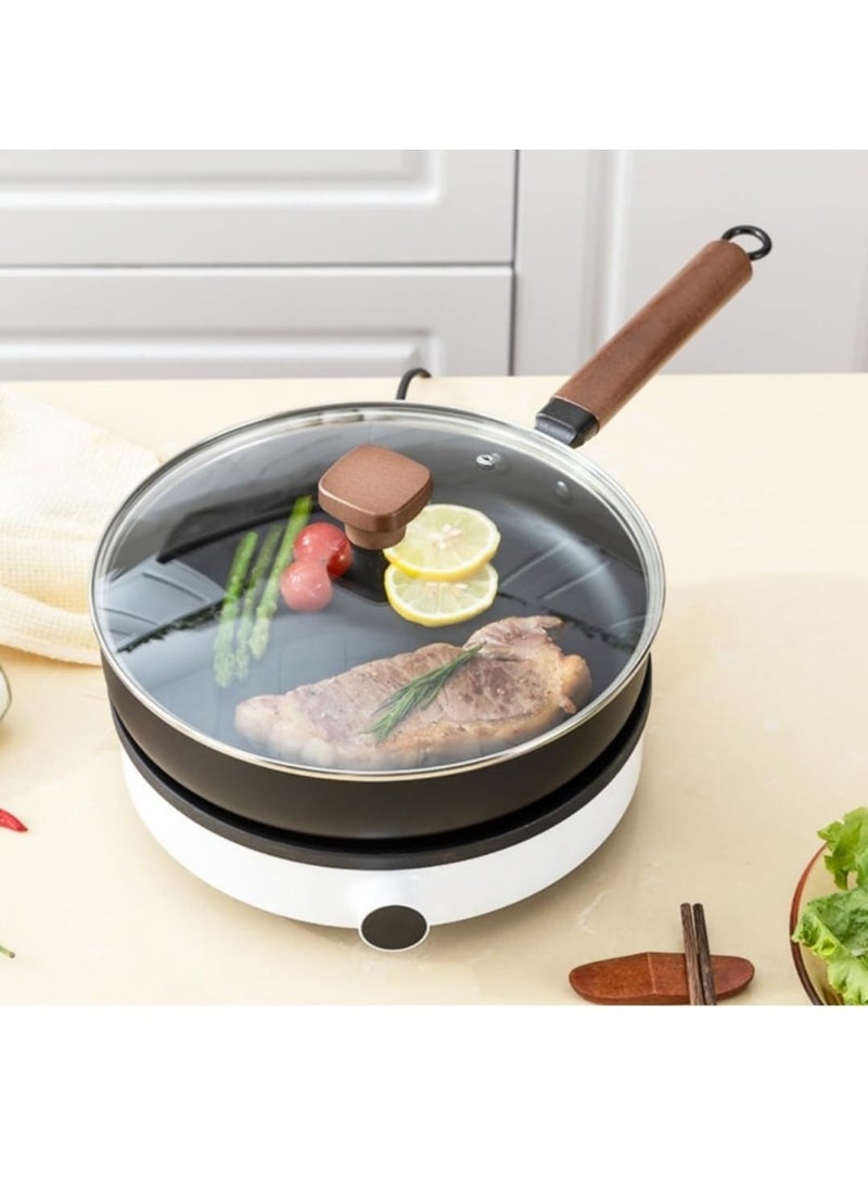 مقلاة حديدية صينية غير لاصقة بقطر 26 سم مع غطاء زجاجي، مصنوعة منزليًا، مقلاة حديدية تقليدية يابانية بقطر 10 بوصات، مقلاة غير مطلية بقطر 26 سم - Image 2