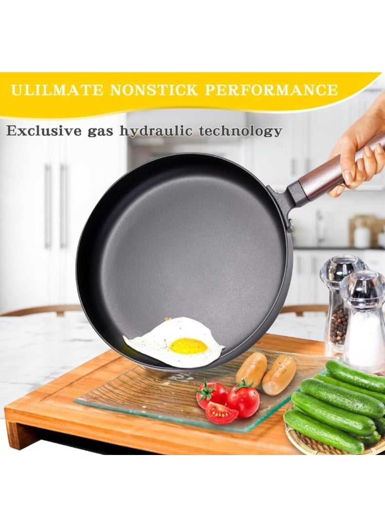 مقلاة حديدية صينية غير لاصقة بقطر 26 سم مع غطاء زجاجي، مصنوعة منزليًا، مقلاة حديدية تقليدية يابانية بقطر 10 بوصات، مقلاة غير مطلية بقطر 26 سم - Image 4