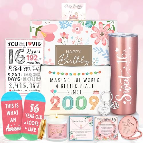 YENCHORN Sweet 16 Gifts for Girls Happy 16th Birthday Gifts for Girls Sweet Sixteen Gift for 16 Year Old Girl Trendy 2025 Pink 16 Year Old Girl Birthday Gift Ideas 16th Decoration for Granddaughter, Daughter - Image 1
