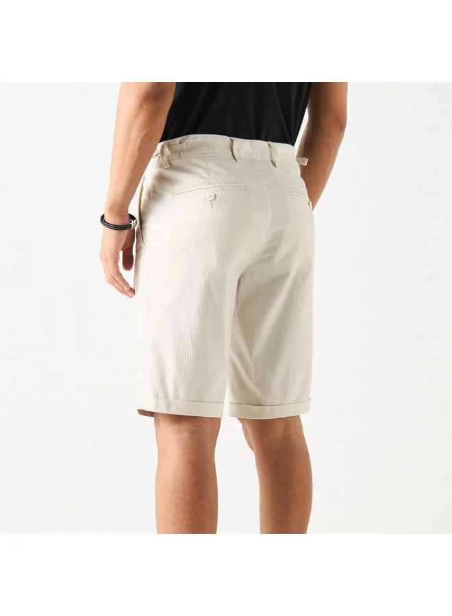 Iconic Iconic Striped Shorts with Pockets and Buckle Detail