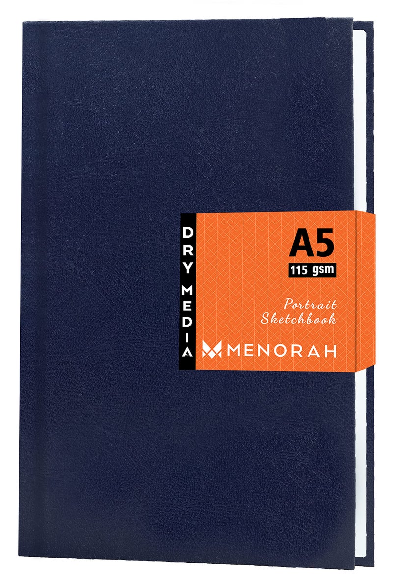 MENORAH - A5 - Sketch Book for Artist - 115 GSM (160 Pages / 80 Sheets) - Artist Drawing Book - (21.0Cm X 14.8Cm) - Hard Case Bound - Completely Handmade-Portrait- Dark Blue,, Paper, oil pastels - Image 1