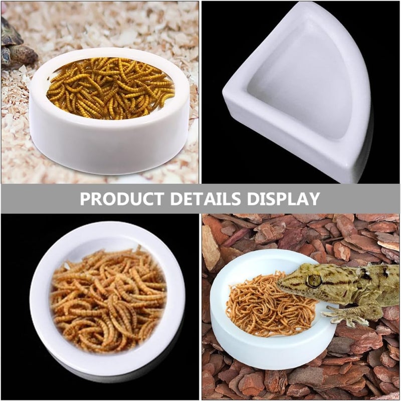 2pcs Reptile Food Bowls and Water Feeder Ceramic Escape-Proof Medium Size White Round Square for Gecko Tortoise Lizard Feeding and Drinking - Image 4