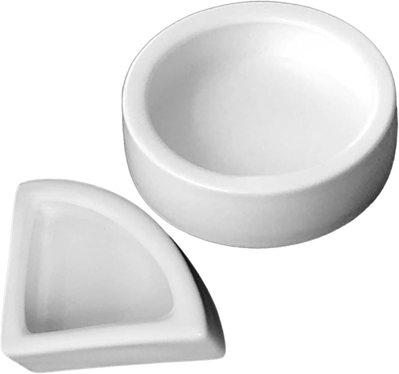 2pcs Reptile Food Bowls and Water Feeder Ceramic Escape-Proof Medium Size White Round Square for Gecko Tortoise Lizard Feeding and Drinking - Image 1
