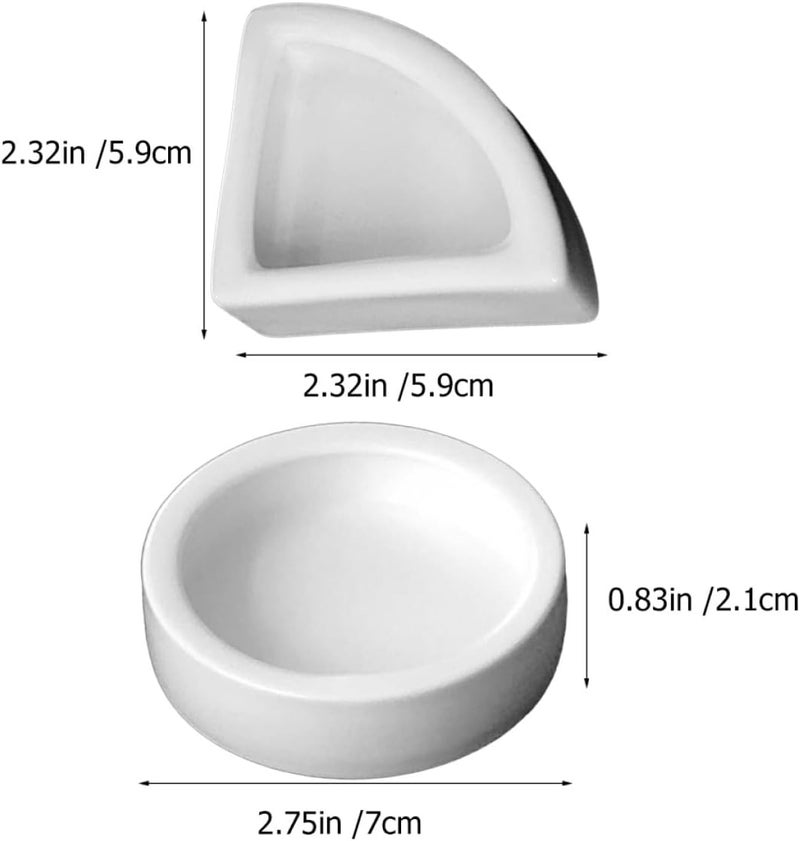 2pcs Reptile Food Bowls and Water Feeder Ceramic Escape-Proof Medium Size White Round Square for Gecko Tortoise Lizard Feeding and Drinking - Image 2