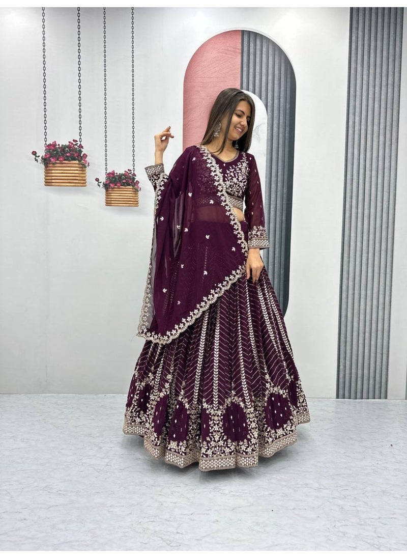 Super Asian Premium Heavy Faux Georgette Embroidered Lehenga Choli Set for Women – Fully Stitched with Dupatta  - Image 4