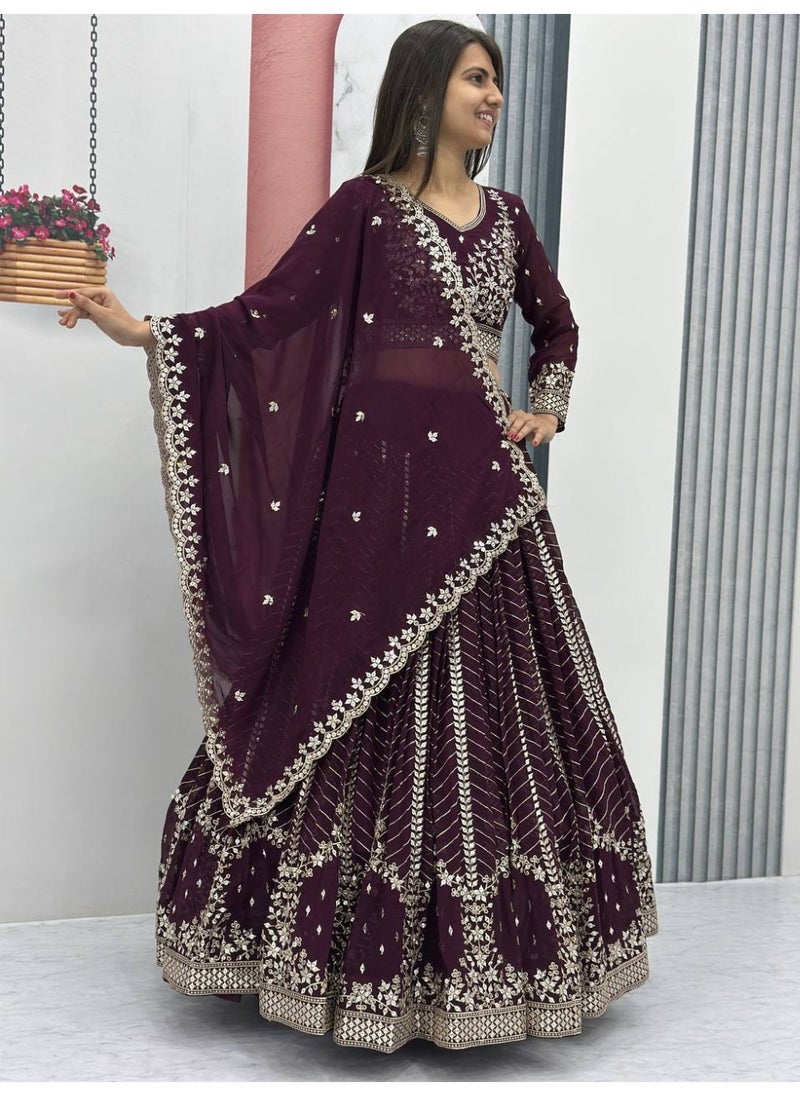 Super Asian Premium Heavy Faux Georgette Embroidered Lehenga Choli Set for Women – Fully Stitched with Dupatta  - Image 3