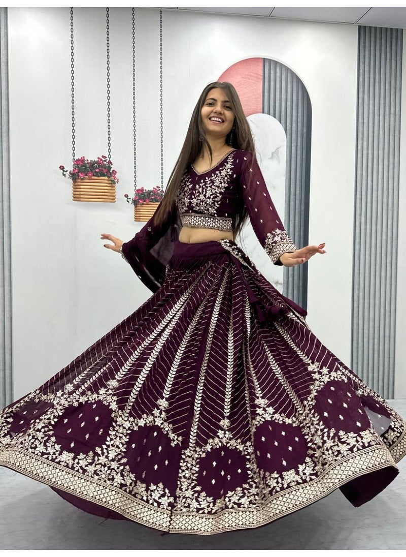 Super Asian Premium Heavy Faux Georgette Embroidered Lehenga Choli Set for Women – Fully Stitched with Dupatta  - Image 1
