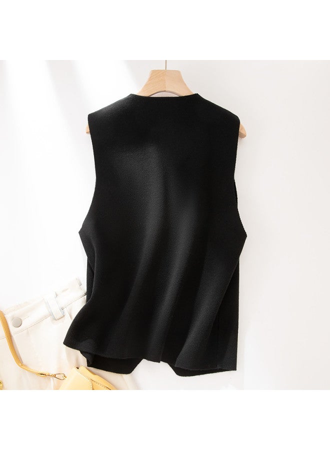 Fapai Wool Layering Hong Kong Style Lazy Outfit V-neck Loose Slimming Fake Pocket Knitted Vest Fashionable Youthful Waistcoat Women - Image 3